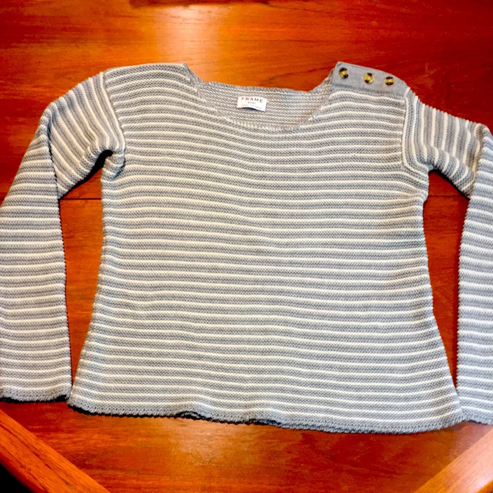 FRAME gray white striped cotton sweater Medium
